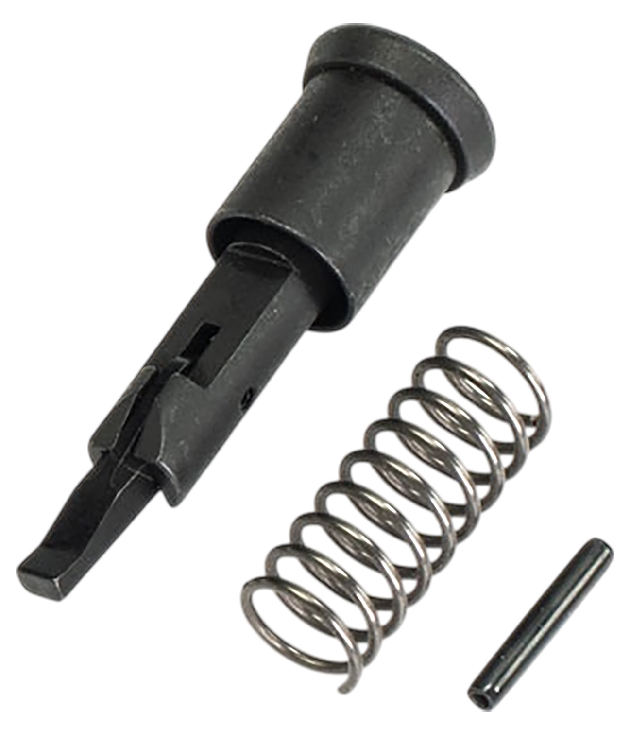 Black cylindrical plunger with spring and metal pin