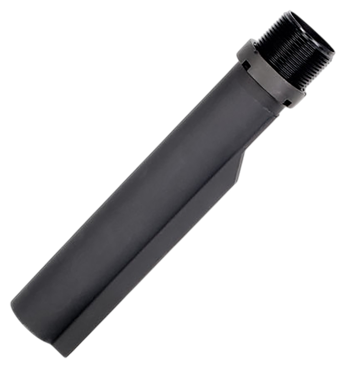 Black threaded metal cylindrical gun barrel component