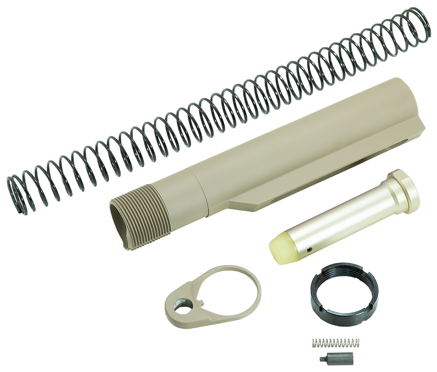 Rifle buffer tube assembly with spring and components