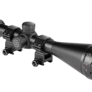 Black rifle scope with mounting brackets