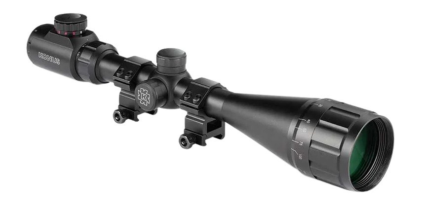 Black rifle scope with mounting brackets