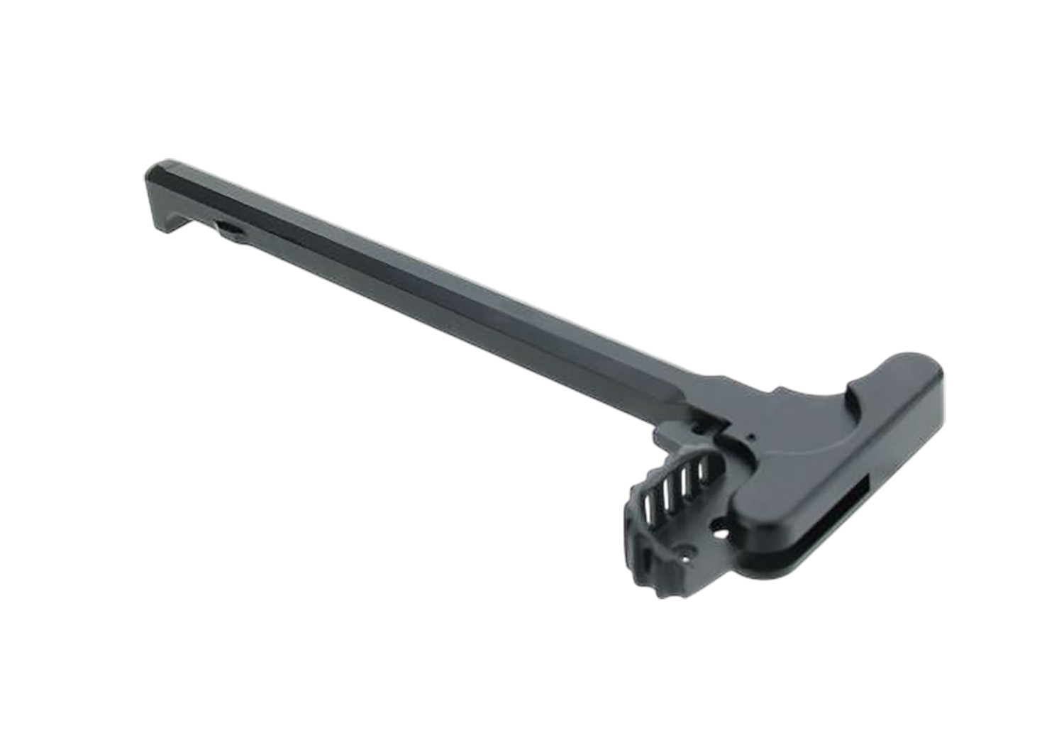 Black AR-15 charging handle with extended latch