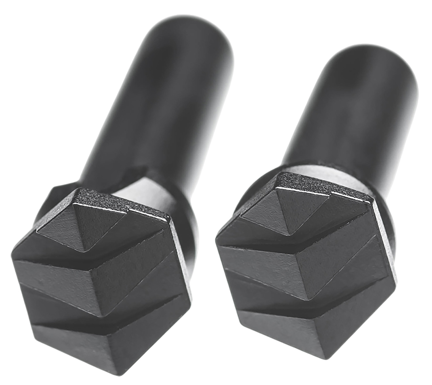 Two black metal chisels with square pyramid tips