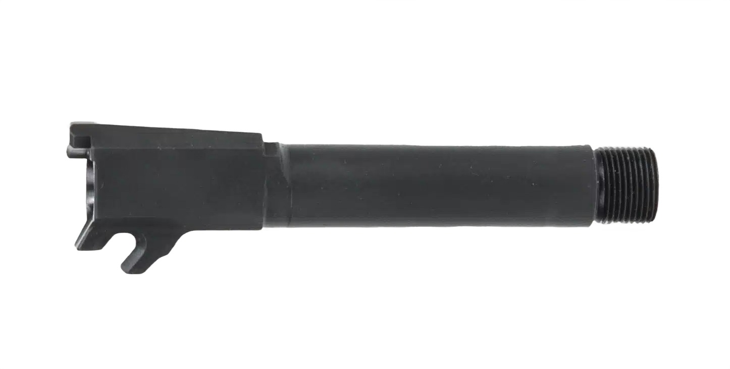 Black threaded pistol barrel isolated on white background