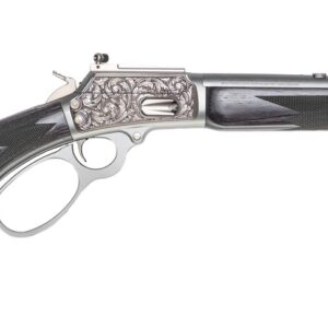 Ornate lever-action rifle with engraved metal receiver