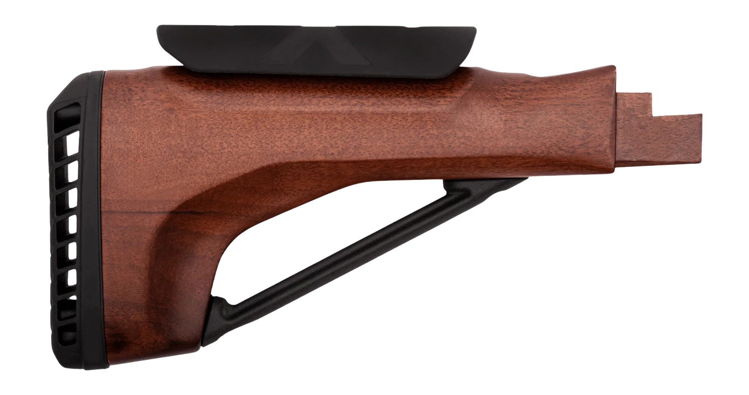 Wooden rifle stock with black buttpad
