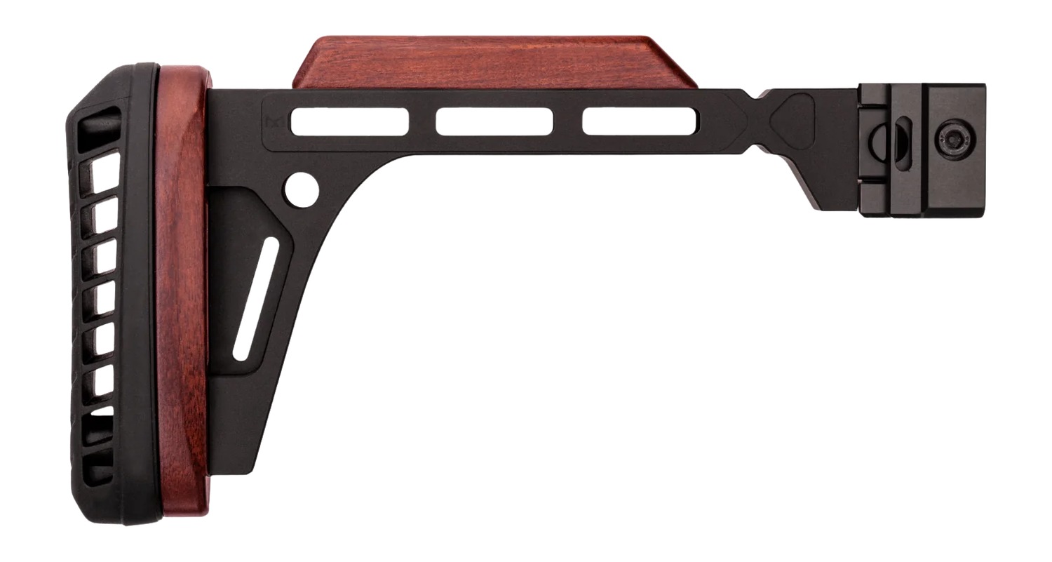 Adjustable rifle stock with wooden cheek rest