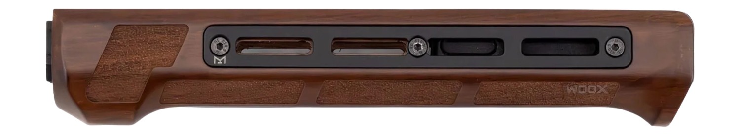 Wooden rifle handguard with metal rail slots