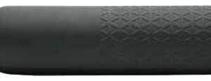 Black cylindrical firearm suppressor with textured grip