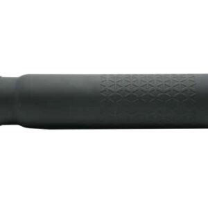 Black cylindrical firearm suppressor with textured grip section