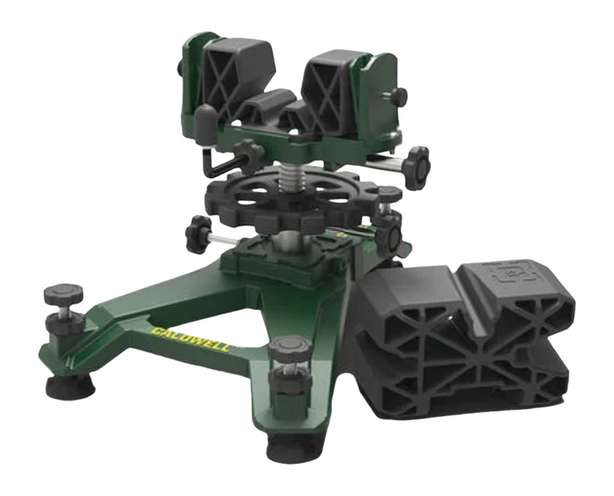 Green adjustable shooting rest with rear support bag