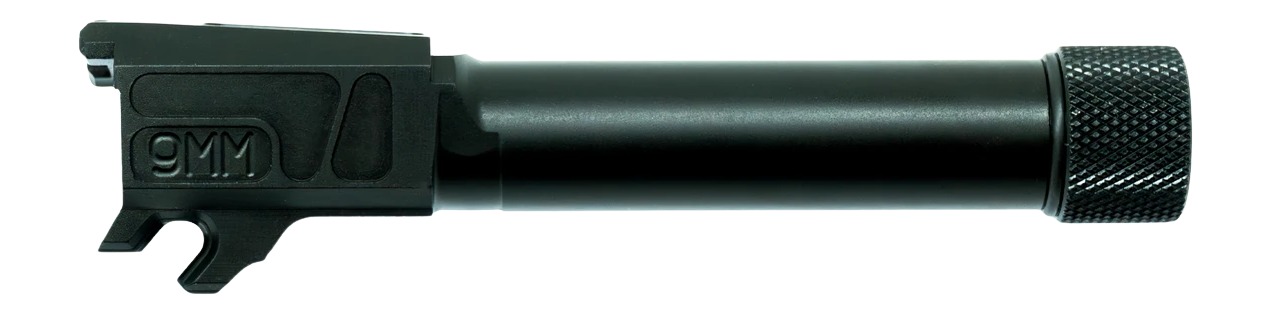 9mm threaded pistol barrel on white background