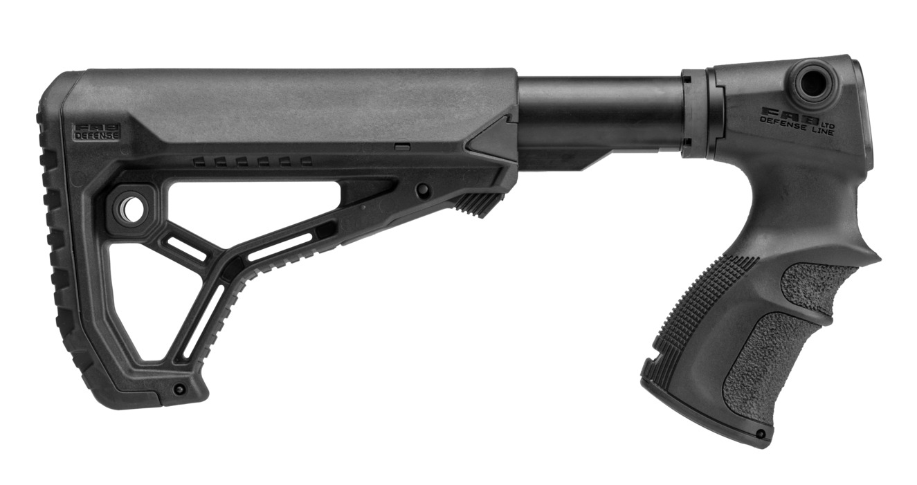Black adjustable rifle stock with pistol grip
