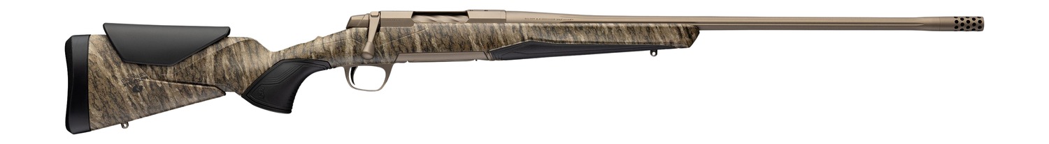 Camouflage bolt-action hunting rifle on white background