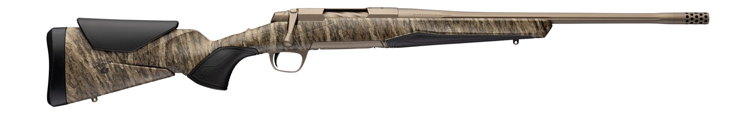 Camouflage bolt-action rifle with long barrel
