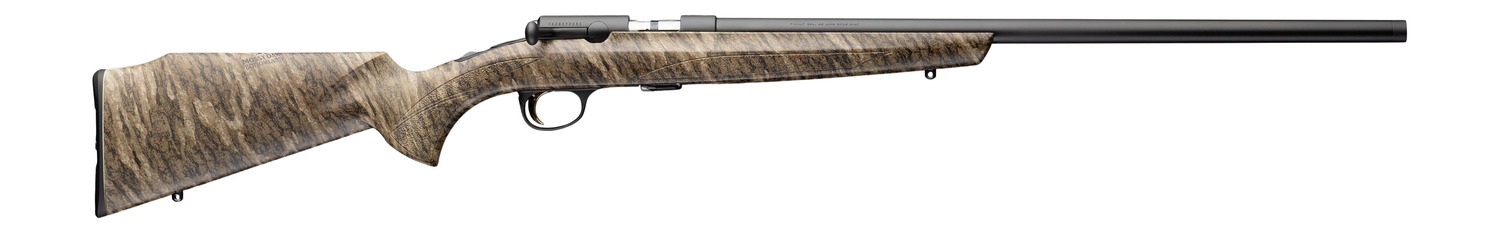 Bolt-action rifle with wooden stock and long barrel