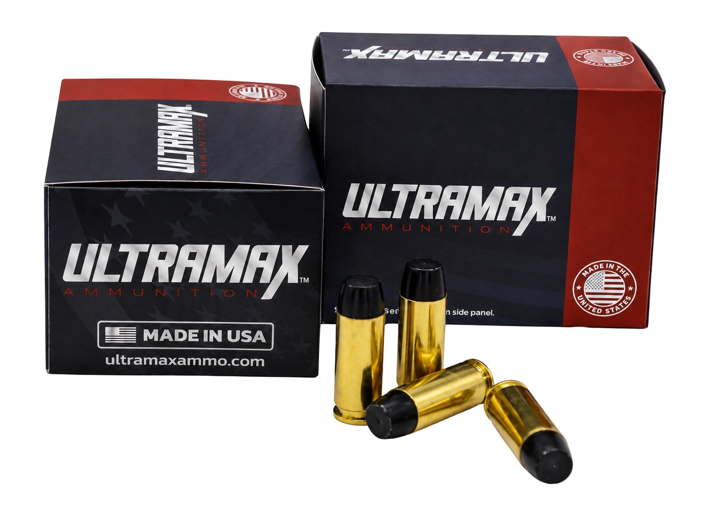 Ultramax ammunition boxes and handgun cartridges