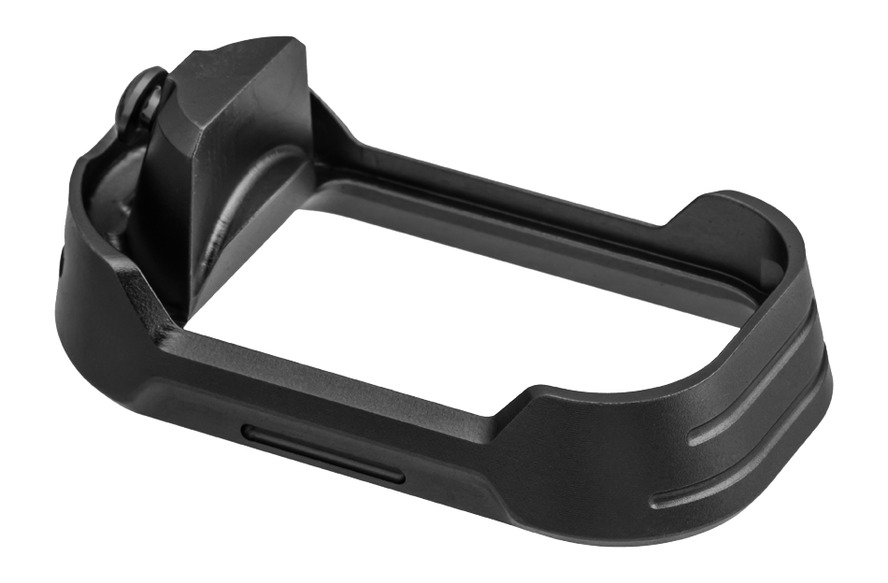 Black metal handgun magazine well extension