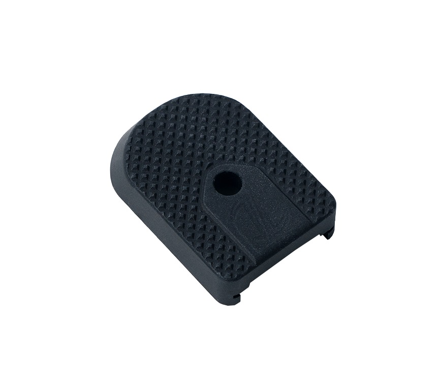Black textured plastic mounting plate with center hole