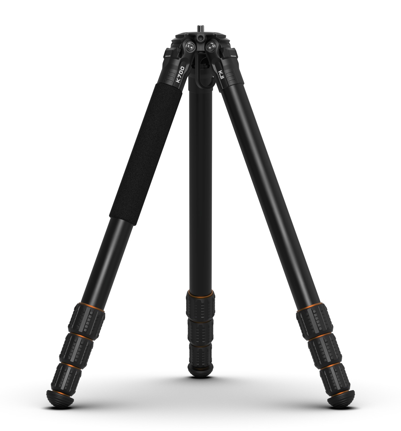 Black camera tripod with foam grip and twist locks