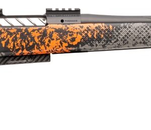 Bolt-action rifle with orange camouflage stock