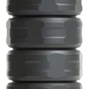 Black cylindrical firearm suppressor with ridged body