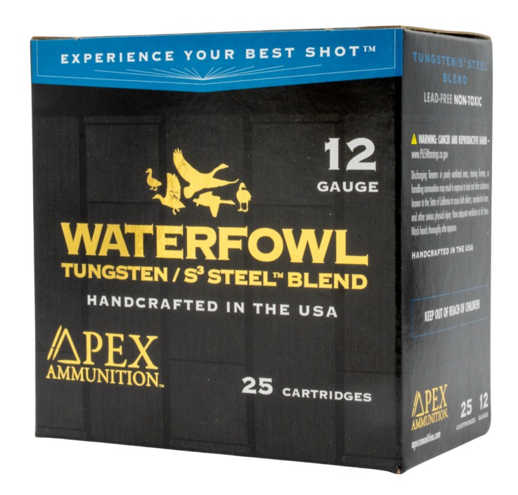 Box of Apex Waterfowl 12-gauge ammunition