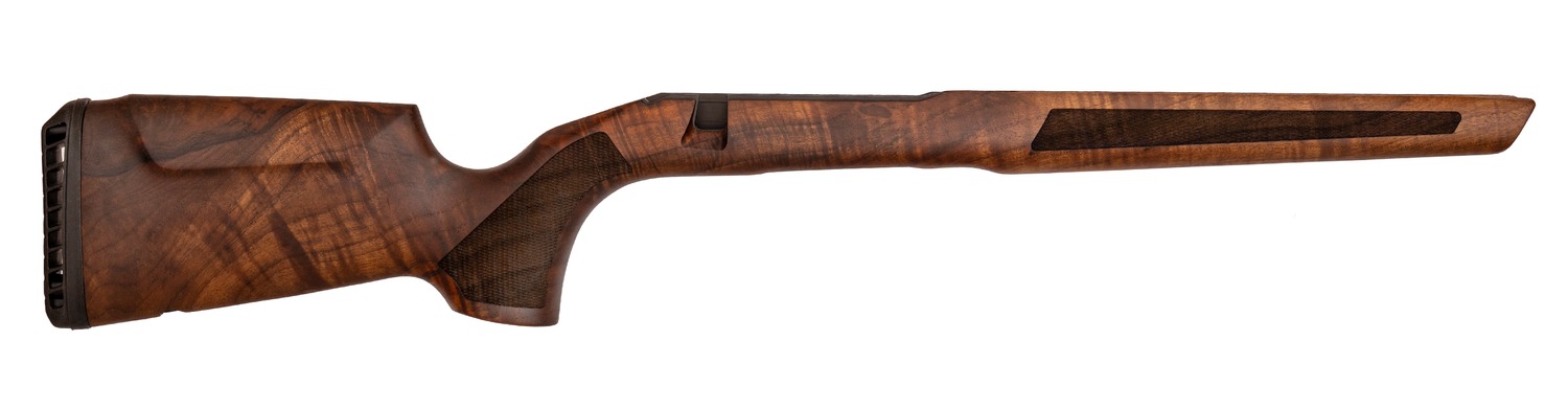 Wooden rifle stock with checkered grip