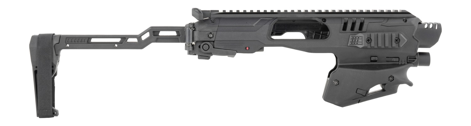 Black tactical firearm chassis with folding stock