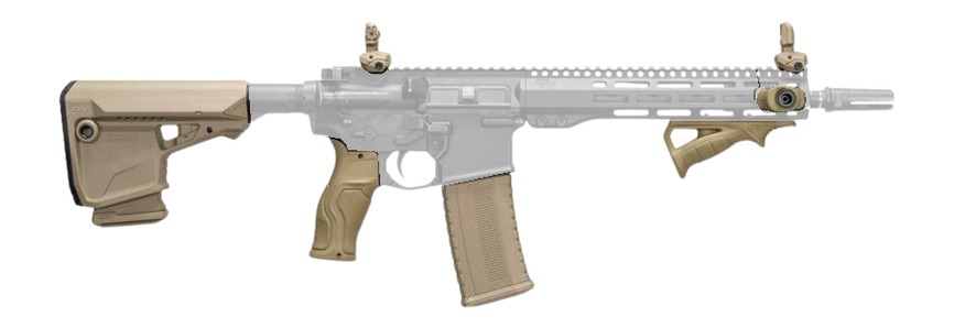 Modern rifle with tan tactical accessories