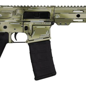 Olive green AR-style rifle with brace