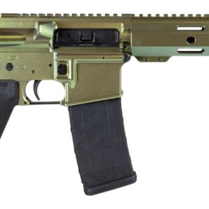 Green AR-style rifle with brace and magazine
