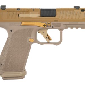 Tan and gold semi-automatic 9mm handgun