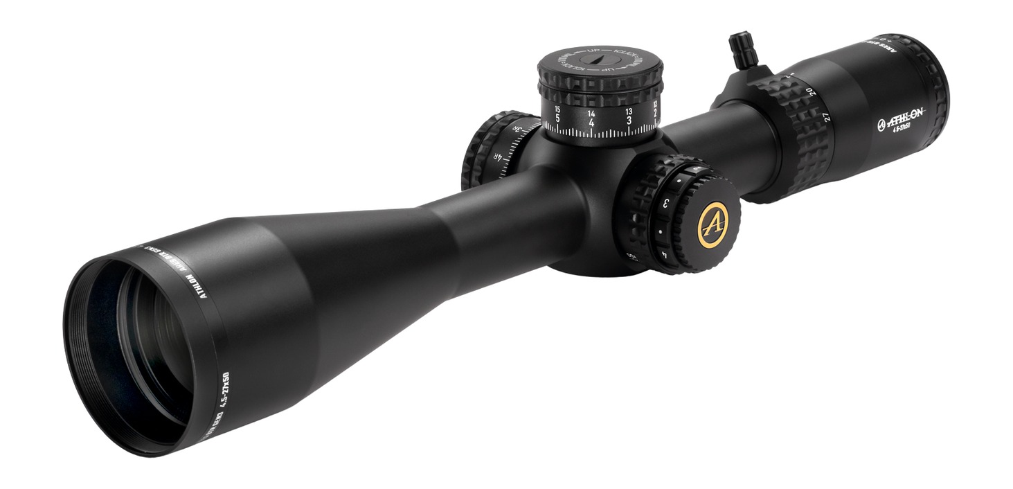 Black precision rifle scope with adjustment turrets