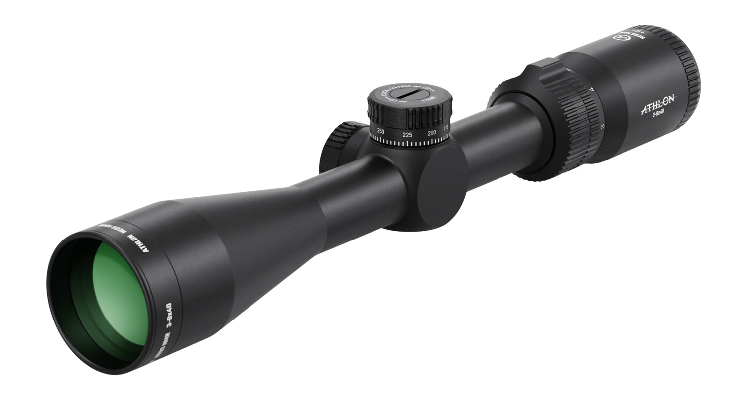 Black Athlon 3-9x40 riflescope on white background