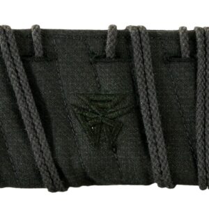 Black leather wrist bracer with wrapped cords
