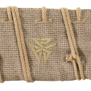 Woven fabric roll pouch with rope ties