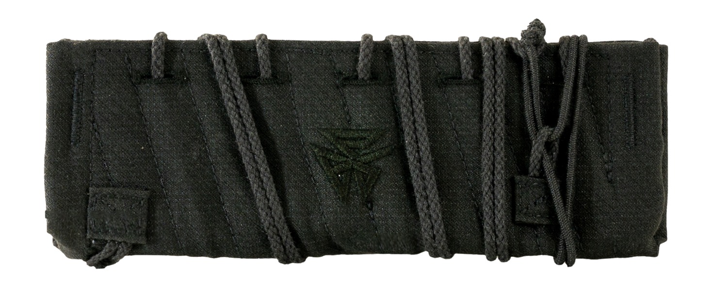 Black fabric tool roll with wrapped cords