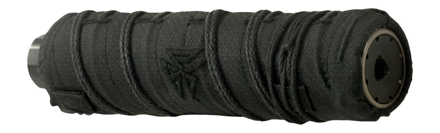 Black fabric-wrapped cylindrical suppressor cover