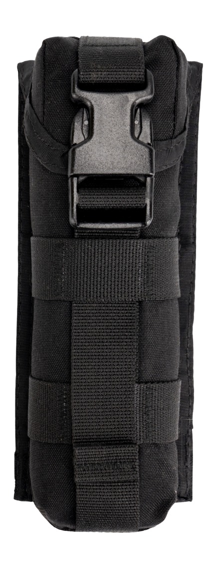 Black tactical MOLLE pouch with buckle closure