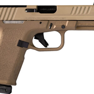 Tan Ruger semi-automatic pistol side view