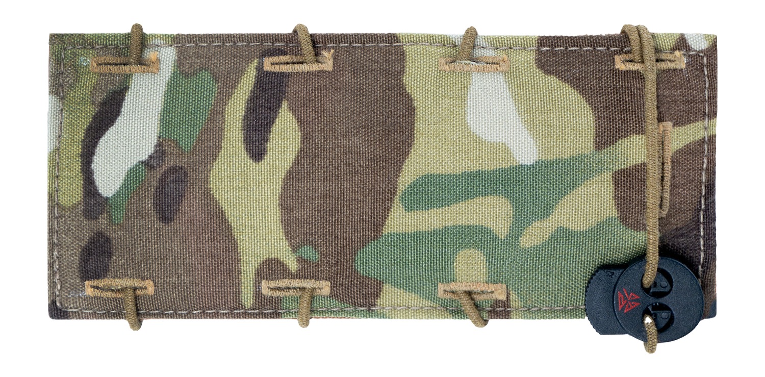 Camouflage tactical pouch with elastic cord loops