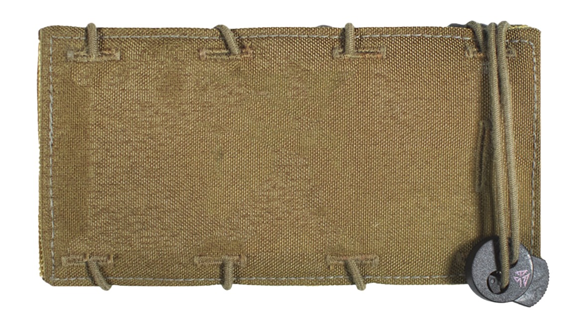 Tan canvas tactical pouch with cord loops