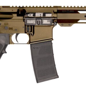 Bronze AR-style rifle with black brace and magazine