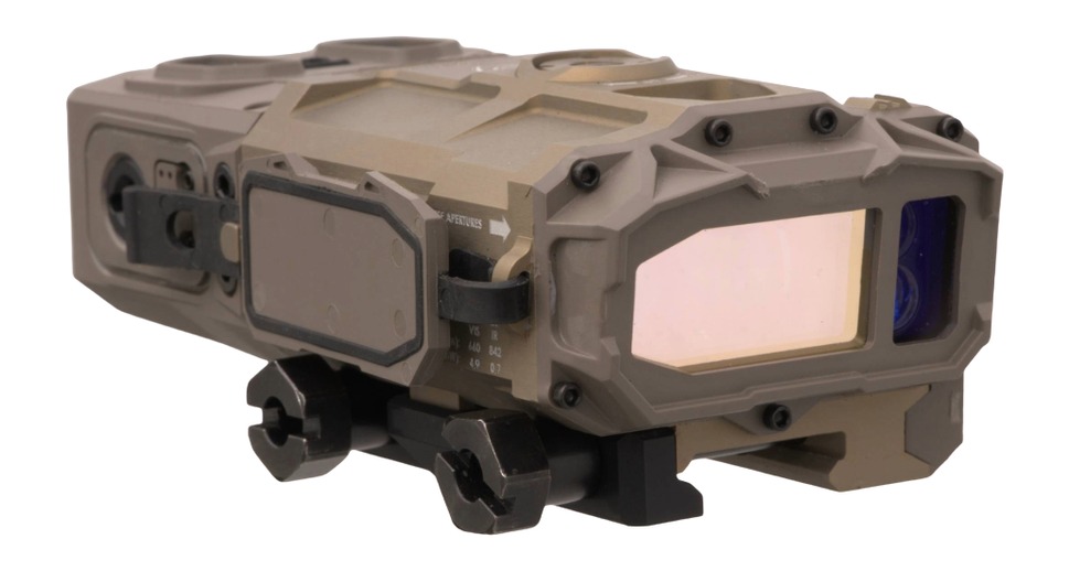 Rugged tan tactical laser rangefinder device