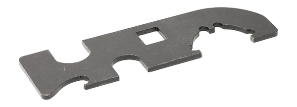 Flat metal multi-tool wrench with cutouts