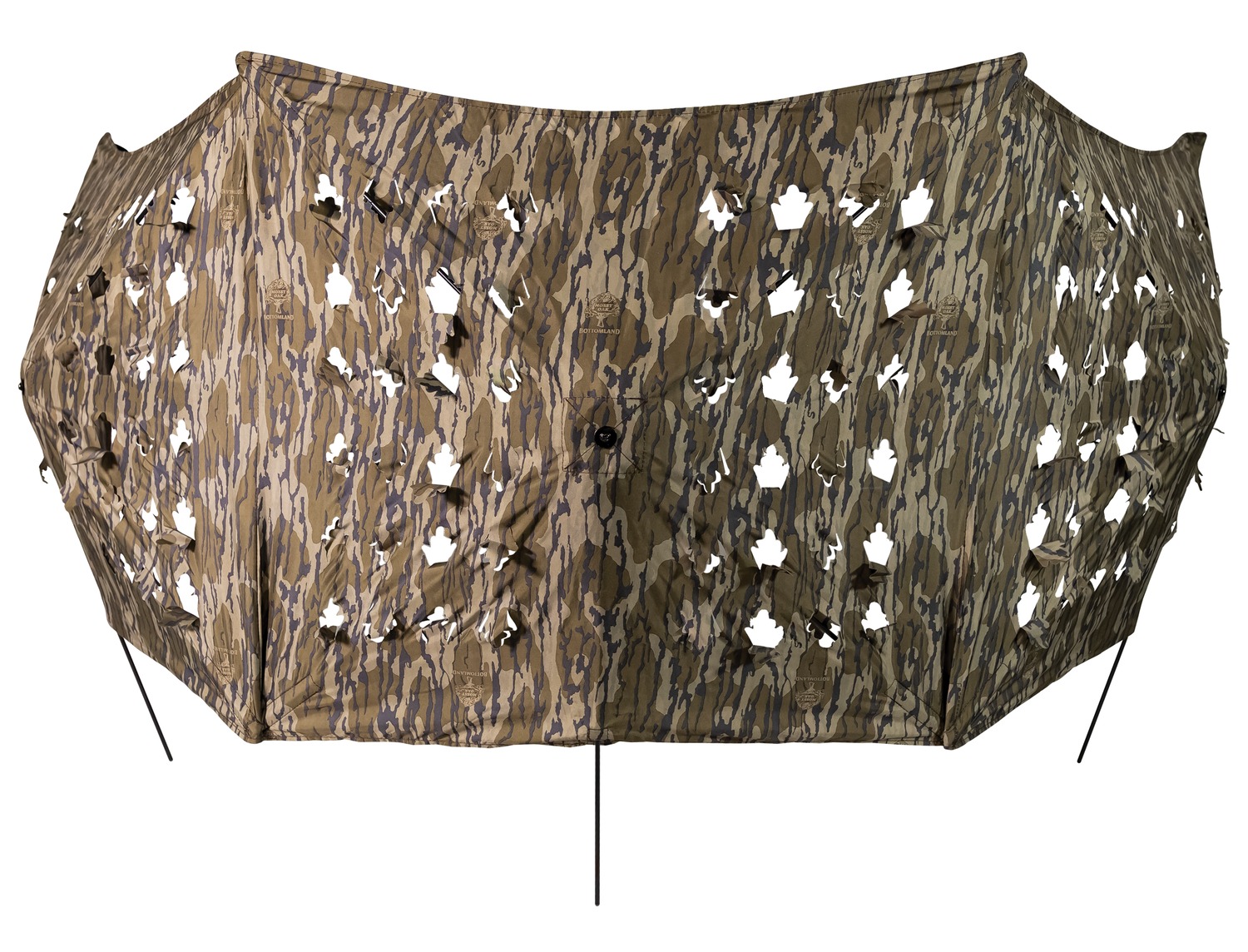 Camouflage hunting blind with 3D leaf cutouts