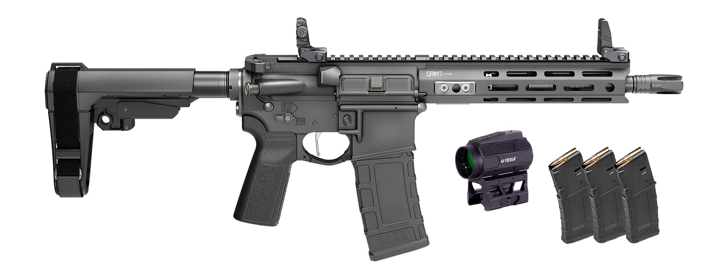 AR-style rifle with optic and magazines