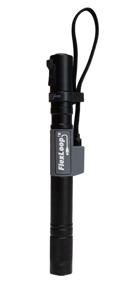 Black FlexLop flashlight with wrist strap