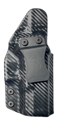 Carbon fiber-patterned handgun holster with belt clip